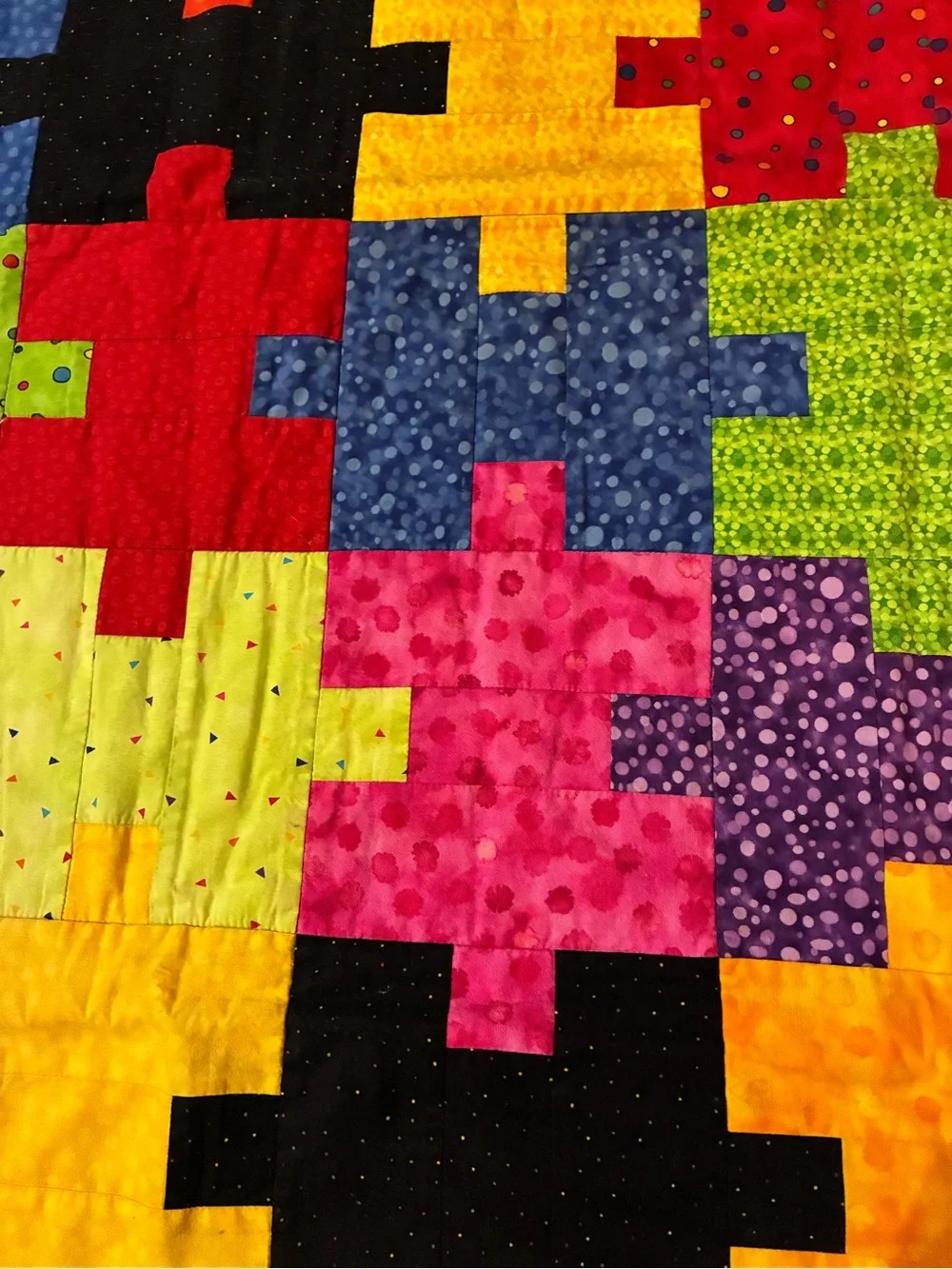 Like New Colorful Puzzle Piece Handmade Quilt